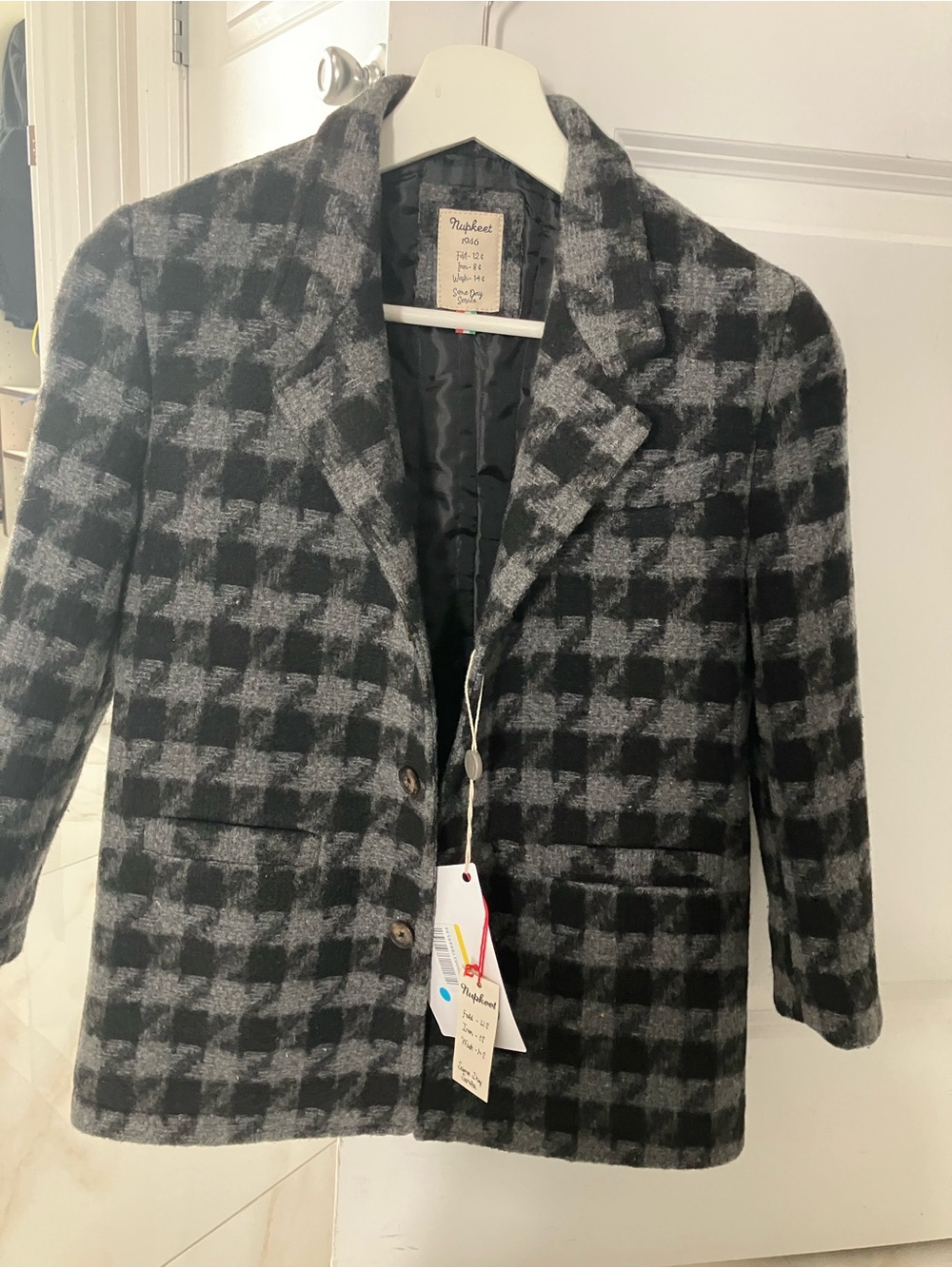 Kids Houndstooth Pea Coat in Black & Gray - Classic Tailored Jacket